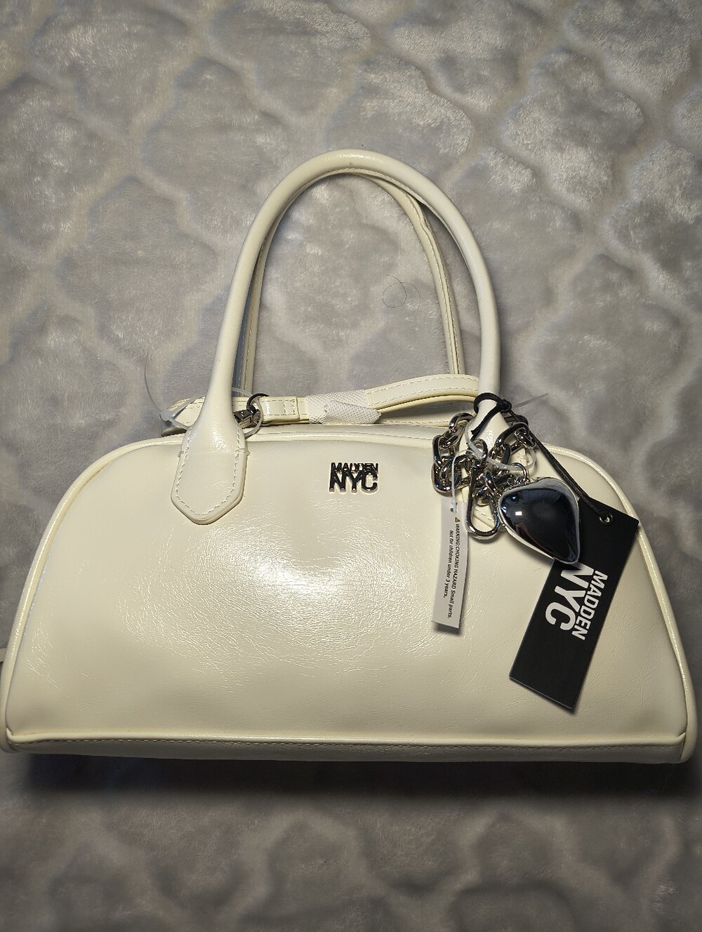 Madden NYC Women's East West Bowler Bag White Purse NWT